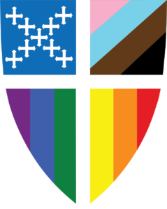 The Shield of the Episcopal Church in Pride colors.