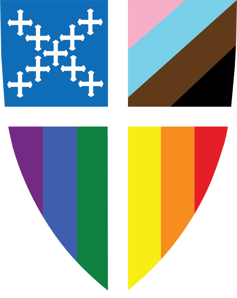 The Shield of the Episcopal Church in Pride colors.