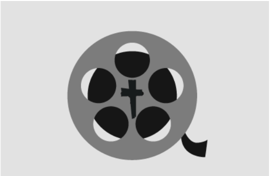 A graphic of a movie reel film with a cross in the middle