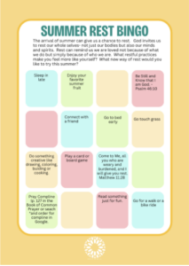The picture shows a Summer Rest Bingo