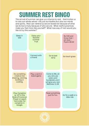 The picture shows a Summer Rest Bingo