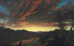 A sky with a sunset